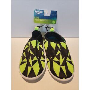 Speedo Kids' Beach Booties - Black/Neon-Green, Large (9-10), UV Protection